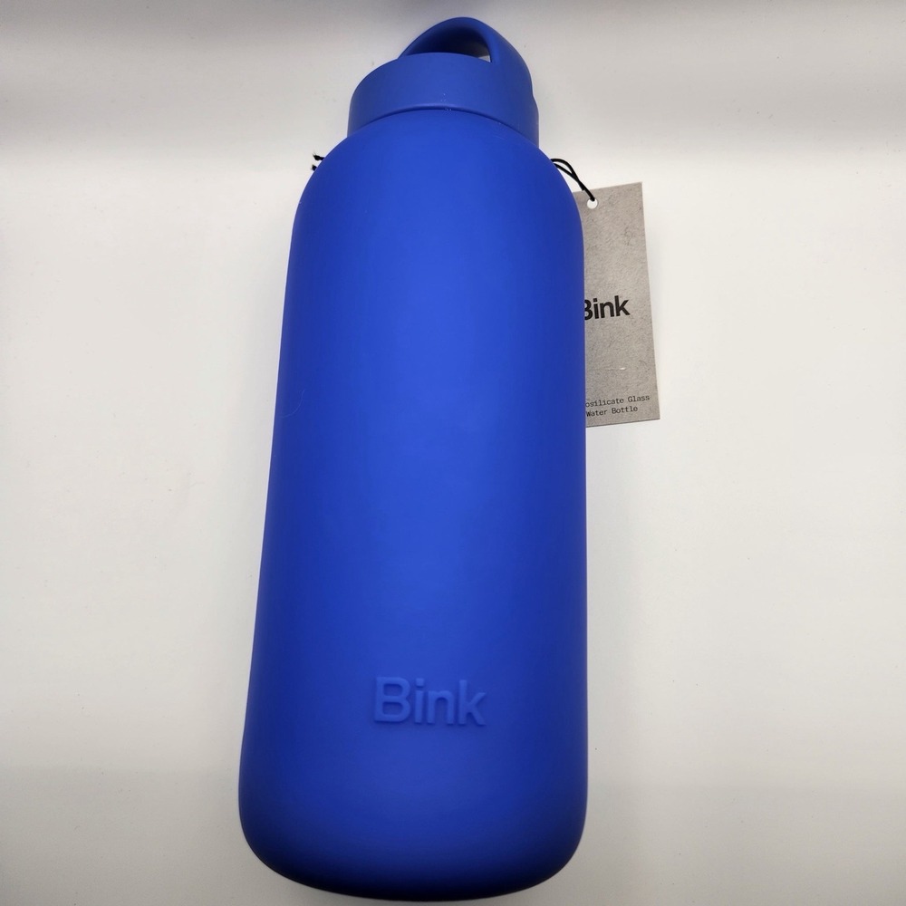 NEW Bink Big Bottle With Twist 36oz Borosilicate Glass Water Bottle, Cobalt Blue